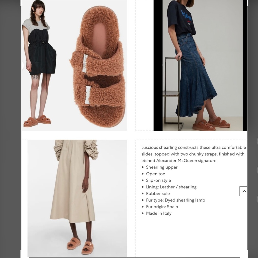ALEXANDER McQUEEN LUSCIOUS SHEARLING & LEATHER COMFORTABLE SLIDES
